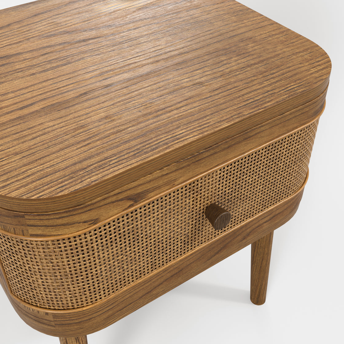 Callie Smoked Wood & Natural Rattan Bedside Table | 1 Drawer